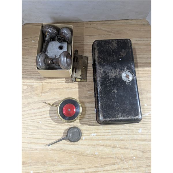Vintage door hardware and metal box