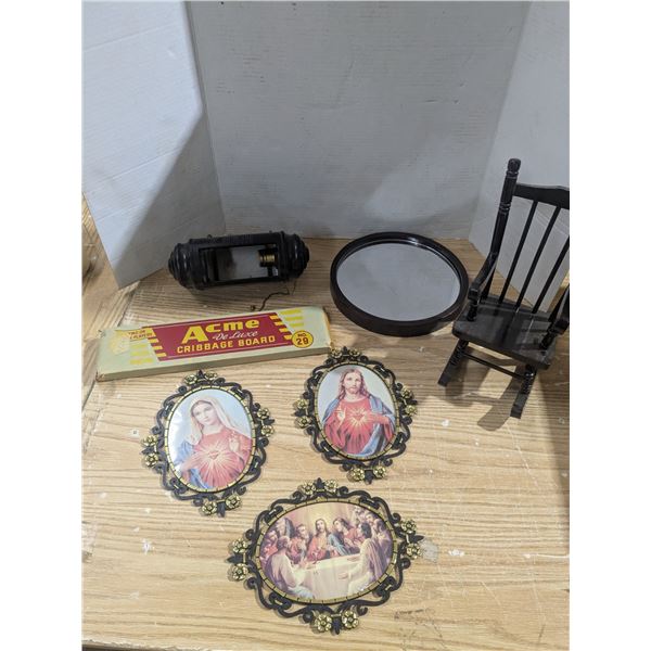 Home décor with vintage crib board in original packaging