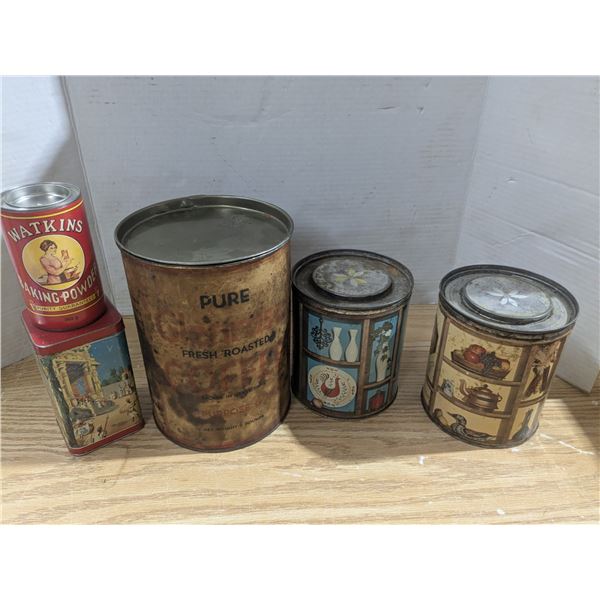 5 vintage tins