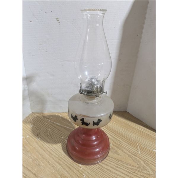 Vintage kerosene lamp, painted, dogs