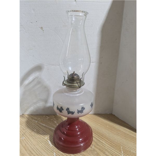 Vintage kerosene lamp, painted, dogs