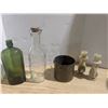Image 1 : Vintage bottles, 4" brass pail, stone candle holders