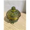 Image 1 : Green and yellow reproduction depression glass candy dish