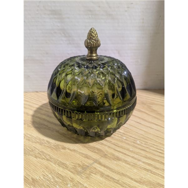 Green depression glass candy dish