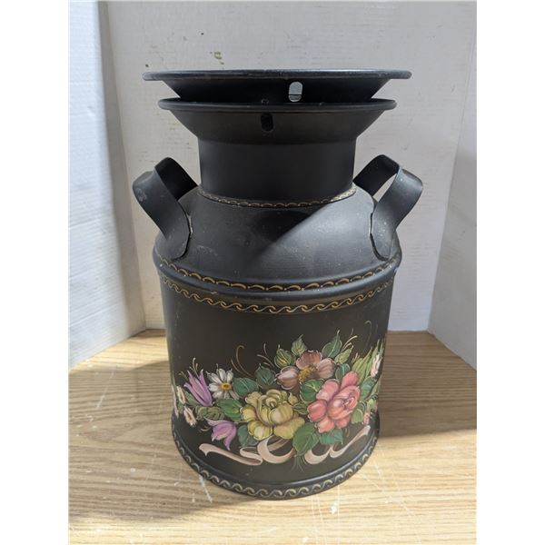 Hand painted vintage metal milk can, 3 gallon