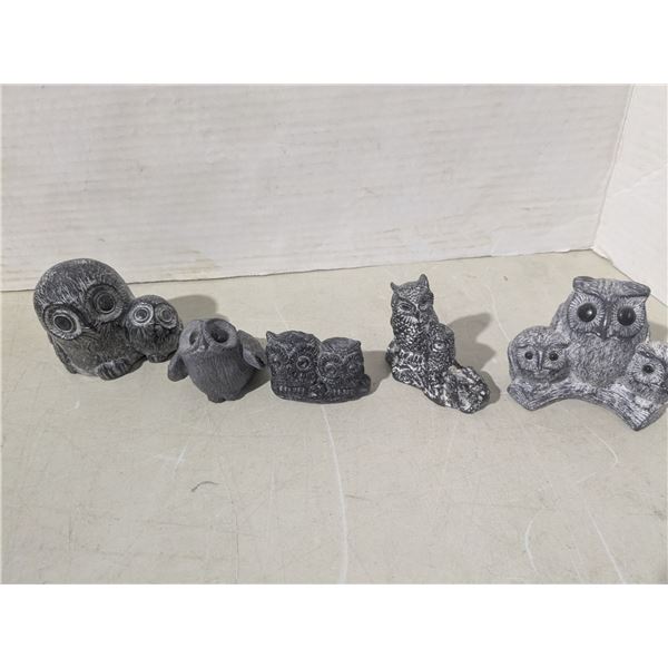 5 stone carvings - owls