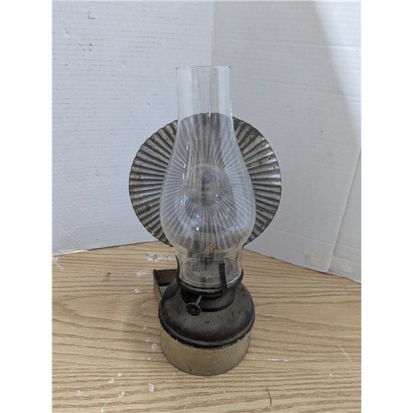 Vintage Kerosene lamp, with reflector dish and wall bracket