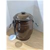Image 1 : Vintage stoneware water cooler, no chips or cracks on main vessel, chips on lid, no spout, includes 