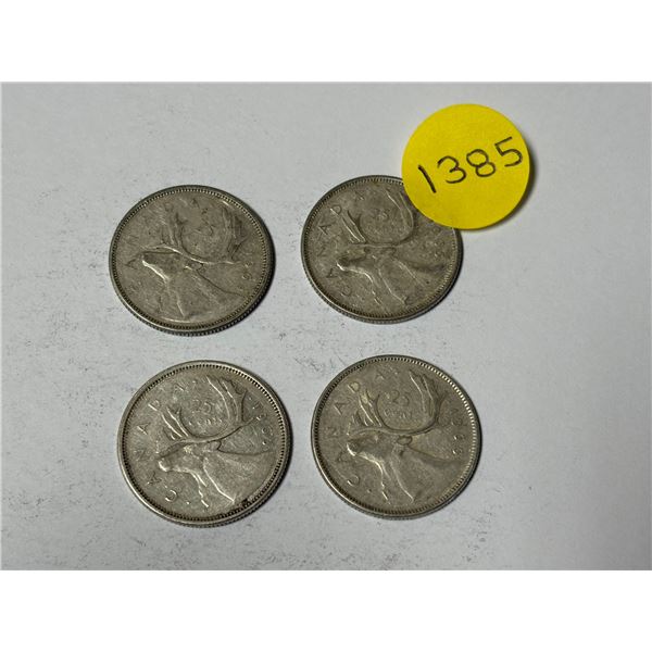 1963, 1964, 1965, 1966 Canada Silver 25 Cents.