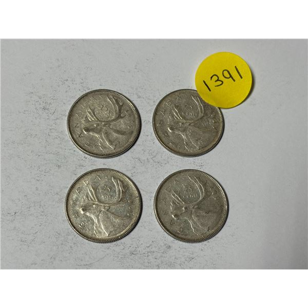 (2) 1965 and (2) 1966 Canada Silver 25 Cents.