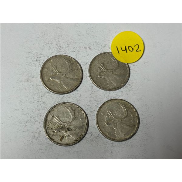 (1) 1963 and (3) 1964 Canada Silver 25 Cents.