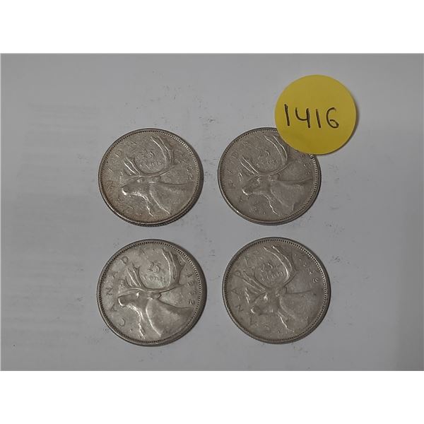 (4) 1962 Canada Silver 25 Cents.