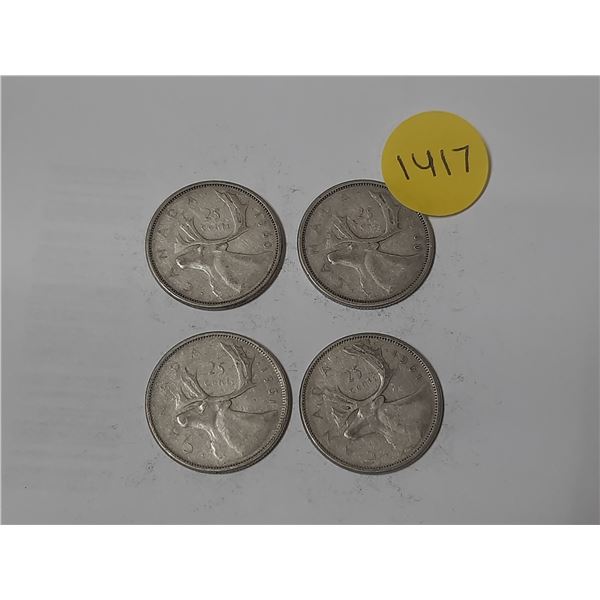 (2) 1960 and (2) 1961 Canada Silver 25 Cents.