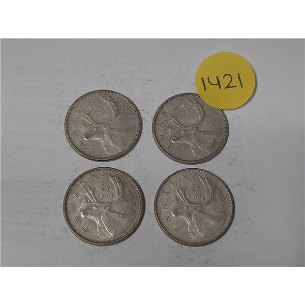 (2) 1962 and (2) 1968 Canada Silver 25 Cents.