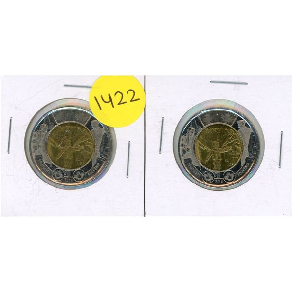 (2) 2014 Canadian Two Dollar -  "Wait for Me, Daddy"  - Uncoloured.