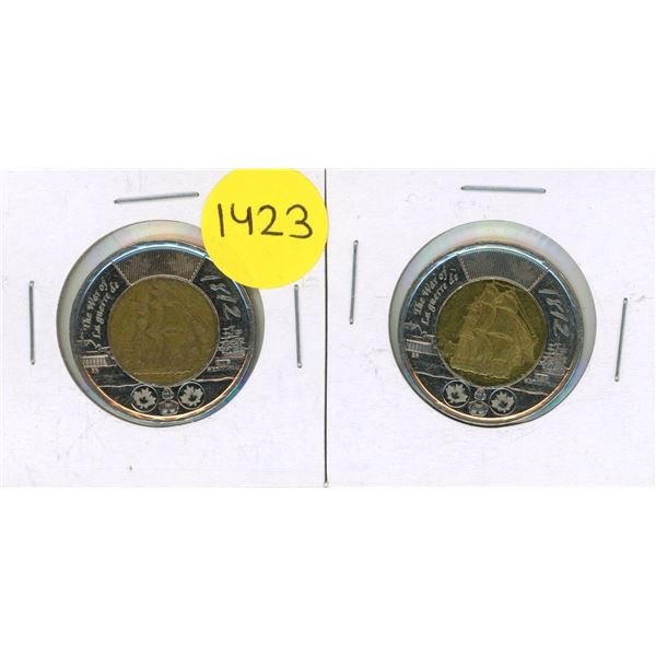 (2) 2012 Canadian War of 1812 HMS Shannon Two Dollar Coin - Uncoloured.