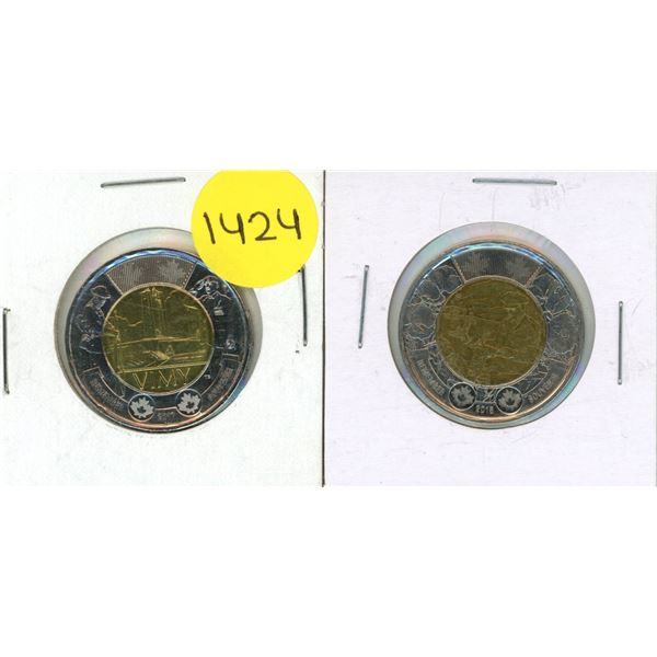 2017 Canadian Two Dollar - 100th Anniversary of the Battle of Vimy Ridge and 2015 Canadian Two Dolla