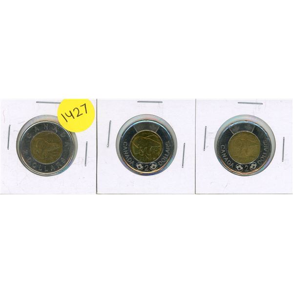 (2) 2012 Canadian Proof Like Two Dollar and (1) 2006 Canadian Two Dollar.