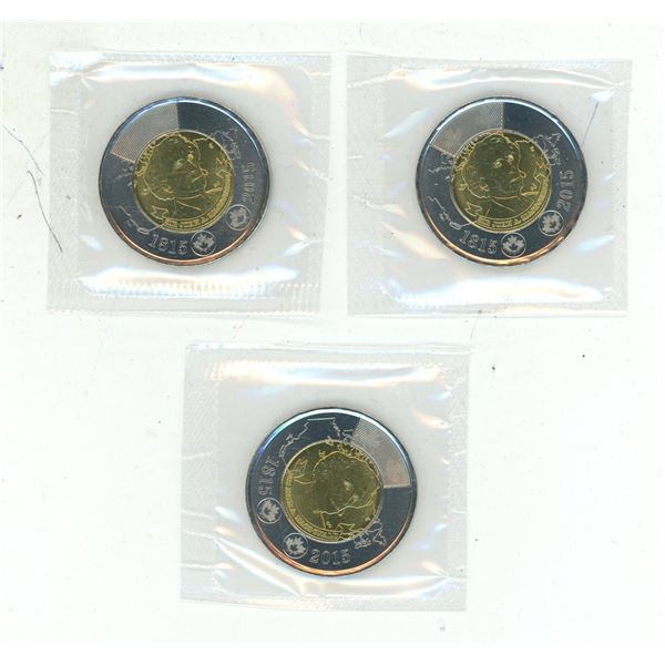 (3) 2015 Canadian Two Dollar - 100th Birth Anniversary of Sir John A. Macdonald. (Still Seal Pack In