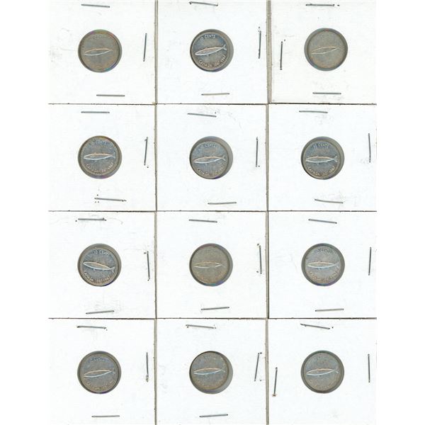 (12) 1967 Canada Silver 10 Cents.
