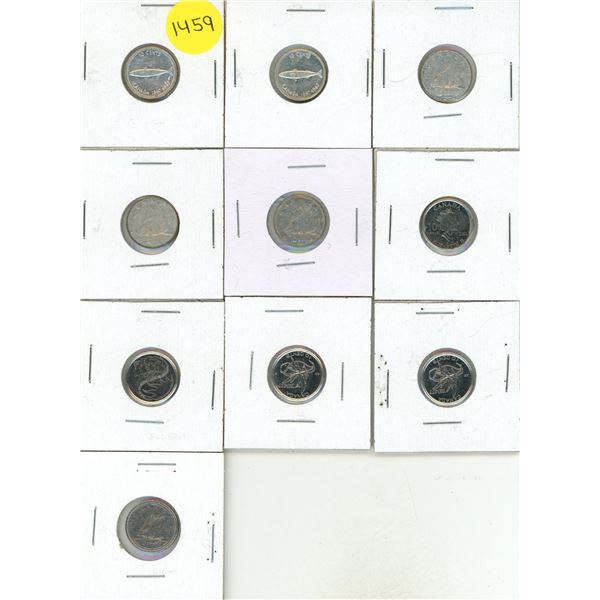 (2) 1967 Slver, (3) 1968 Silver, (2) 2001, (2) 2017, (1) 1969 Canada 10 Cents.