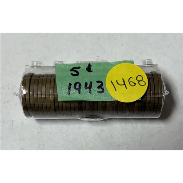 Roll of 1943 Canada Victory 5 Cents Coins.