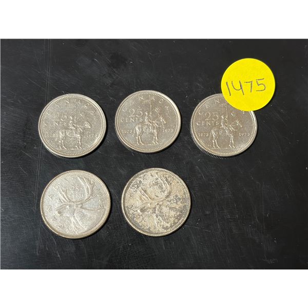 (3) 1973 RCMP and (2) 1968 Silver Canada 25 Cents.