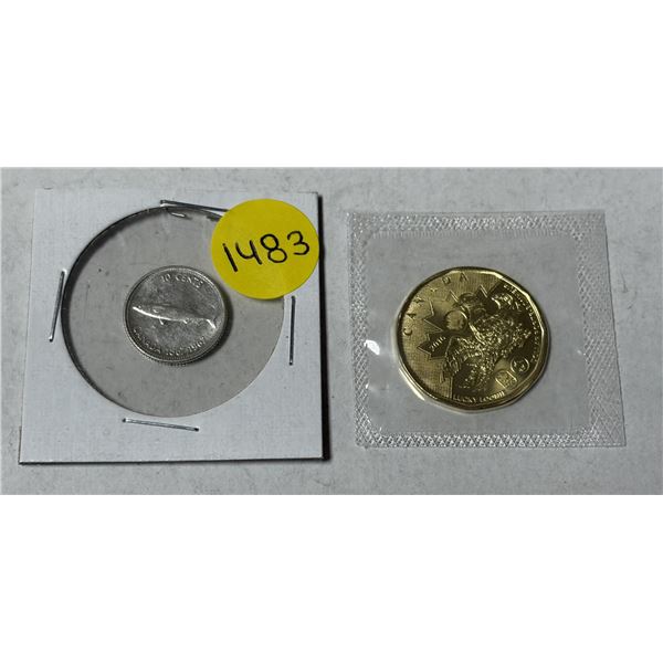 1967 Canada Silver 10 Cents and 2016 Canada Rio Olympics "Lucky Loonie" One Dollar. (In Original Pla