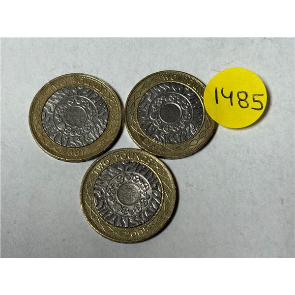 2001, 2005, 2007 Two Pound Coins.