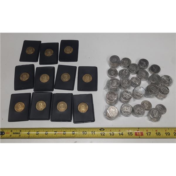 1996-97 Pinnacle Mint Collection brass hockey coins and Collection of vintage hockey coins, includin