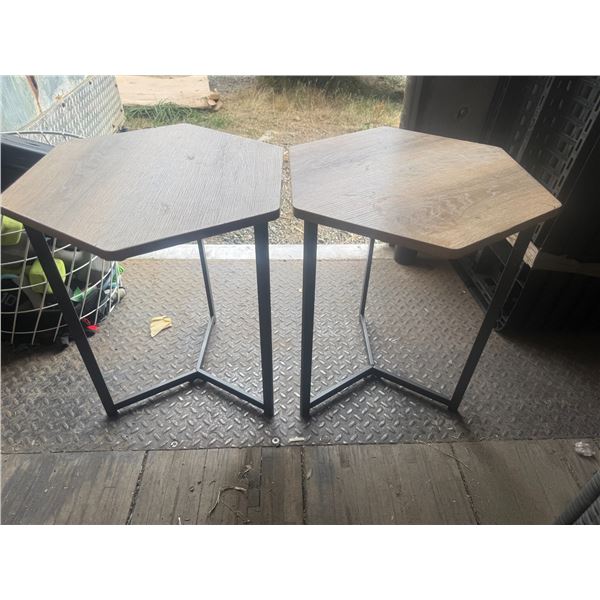 Pair of Hexagonal Wood-Look Accent Tables