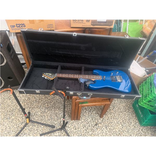Charvel Blue Electric Guitar with Hard Case and Stands