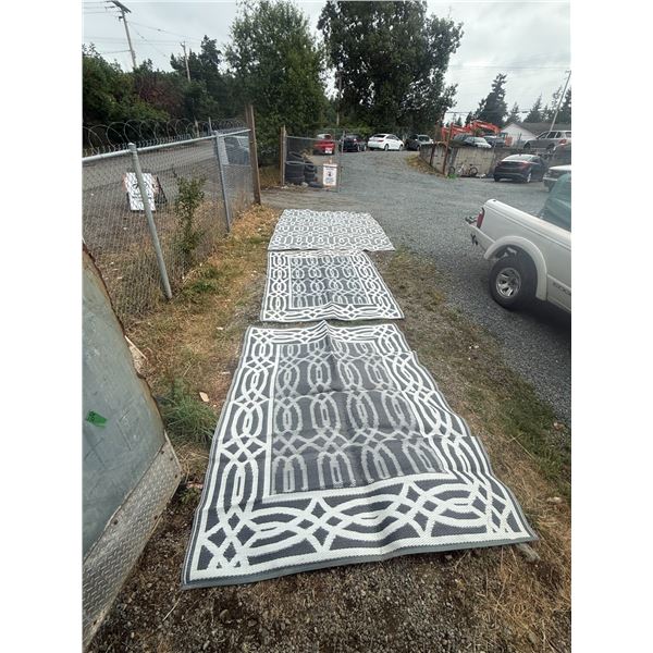 Three Reversible Outdoor Patio Rugs, Gray and White