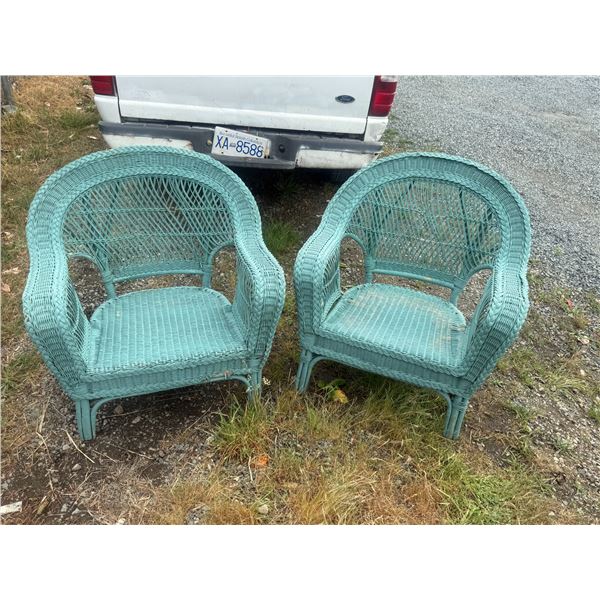 Pair of Vintage Aqua Wicker Chairs