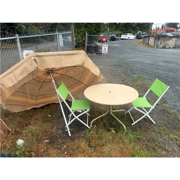 Outdoor Patio Table with Two Chairs and Umbrella