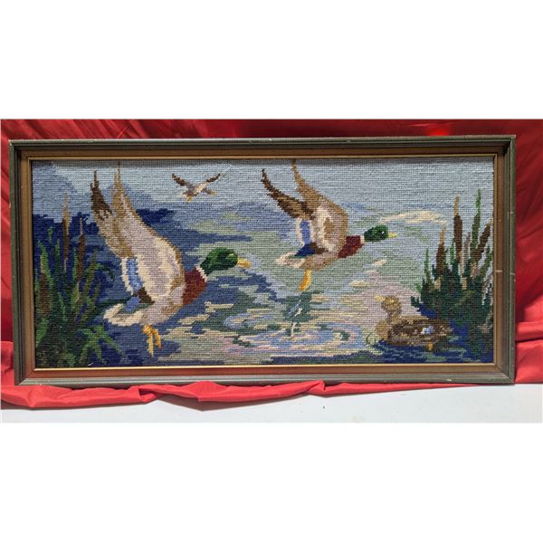 Framed Mallard Duck Needlepoint Piece