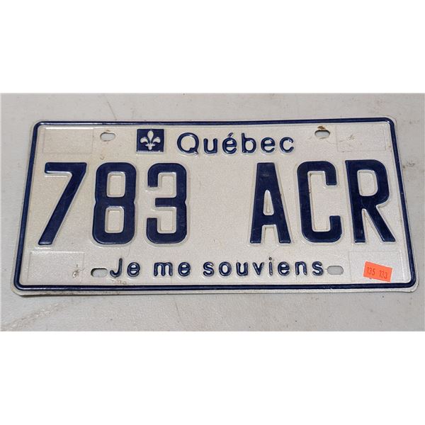Quebec License Plate