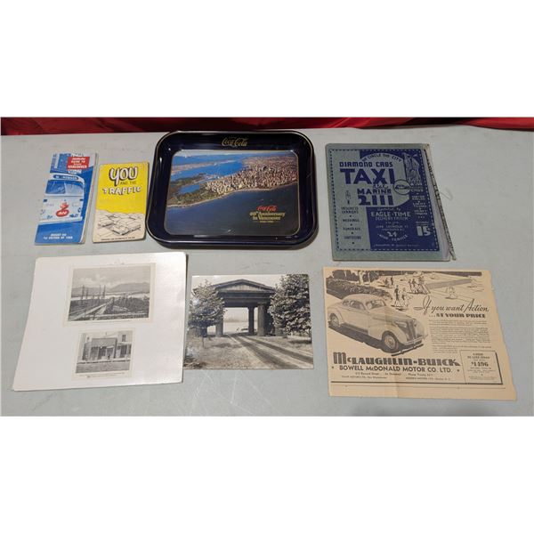 VTG Variety Lot w/ Coca-Cola Tray, Greater Vancouver Guide, Diamond Cabs Taxi Advertising, & More
