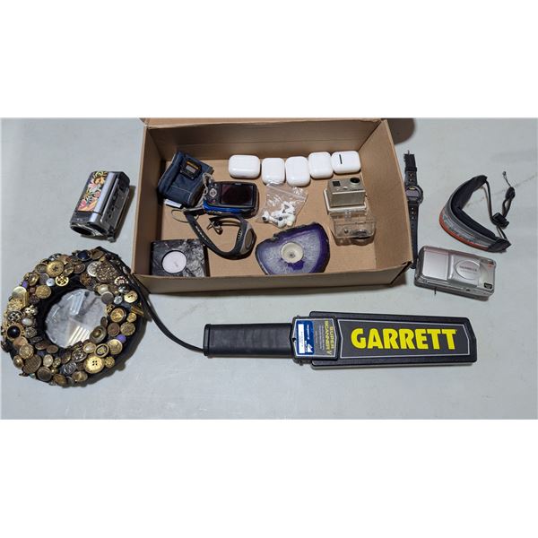 Variety Lot w/ Ornate Button Mirror, Camcorder, Garrett Super Scanner V, & More