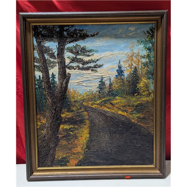 Vintage Original Oil On Canvas Nature Trail Scene Painting