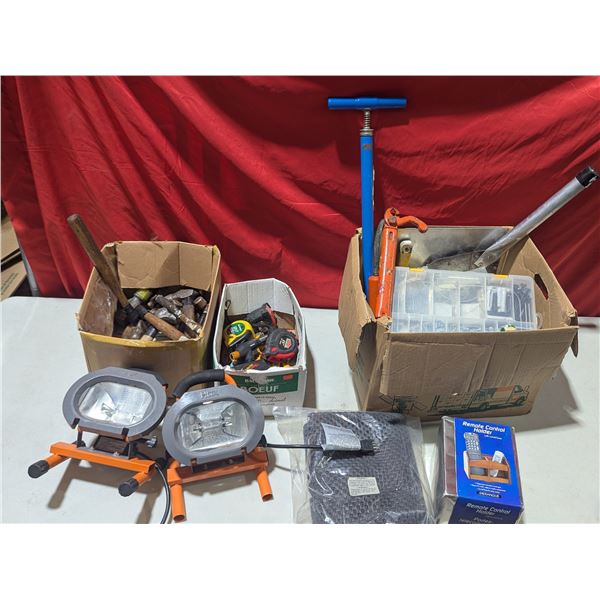 Assorted Tools & Work Lights: Hammers, Tape Measures, & More