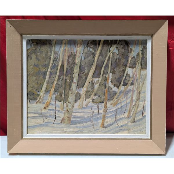 1958 Anthony Rice Signed Original Oil On Canvas Painting "Winter Birches Ottawa Valley"