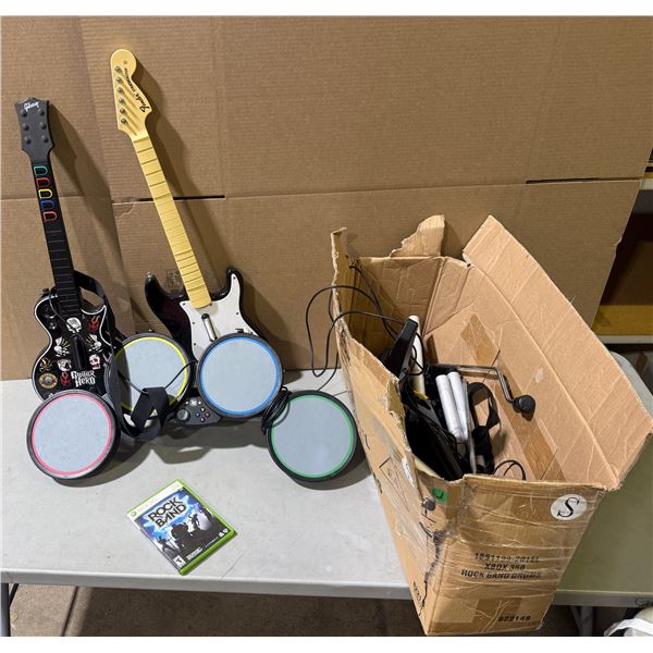 Rock Band Xbox 360 Drums, Game, Guitars