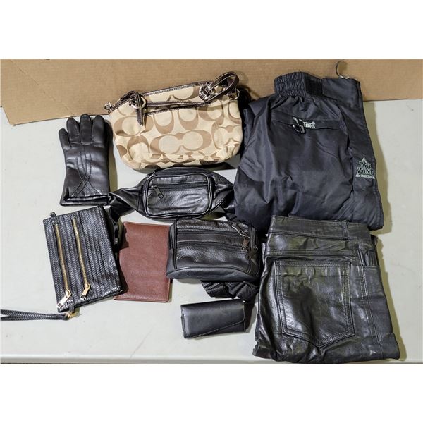 Assorted Leather Bags, Pants, & Coach Bag