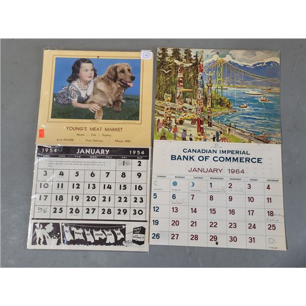 2 Vintage Local B.C Calendars : 1954 & 1964