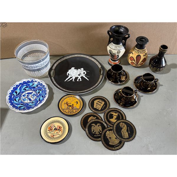 Assorted Decor: Vases, Plates, Ice Bucket