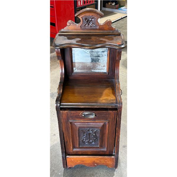 Cute Antique Small Bevelled Mirror Coal Box
