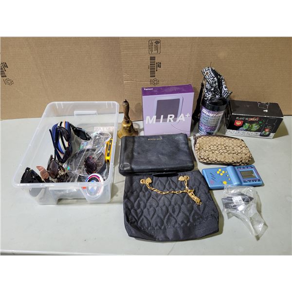 Variety Lot: Purses, Mirror, Snap-On Bottle, Glasses, & More