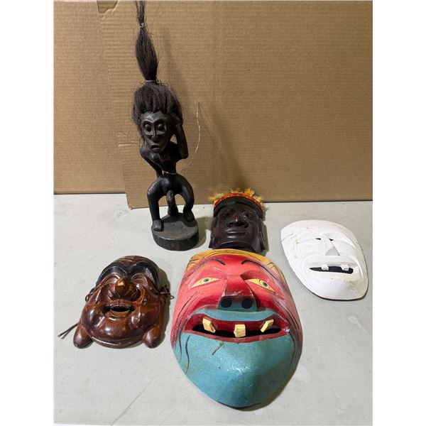Wooden Masks & African Statue
