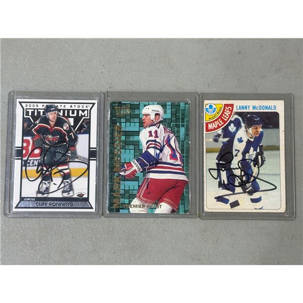 3 Autographed Hockey Cards: Cliff Ronning, Mark Messier, Lanny McDonald